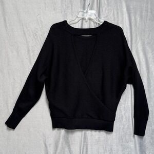 Express Sweater Womens Medium Black Long Sleeve Ribbed Surplice Cutout Neck